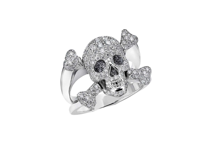 Rhodium Plated Micro Pave skull Ring